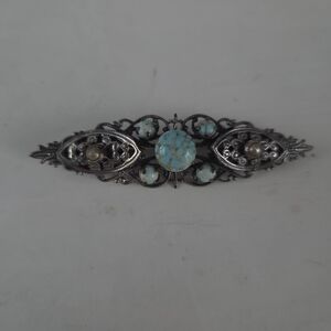 Silver-Tone Turquoise Bar Brooch - Blue Stone Accent
